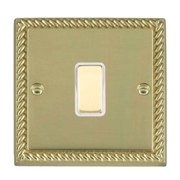Hamilton 901XTMPB-W Cheriton Georgian Polished Brass 1 Gang 250W/210VA Multi-Way Touch Master Dimmer with Polished Brass Insert and White Surround