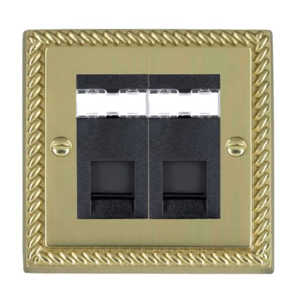 Hamilton 902J12B Cheriton Georgian Polished Brass 2 Gang Unshielded RJ12 Socket with Black Insert