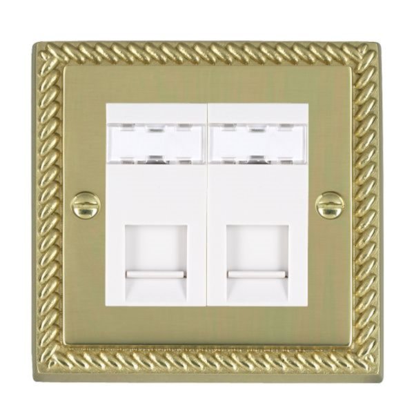 Hamilton 902J12W Cheriton Georgian Polished Brass 2 Gang Unshielded RJ12 Socket with White Insert