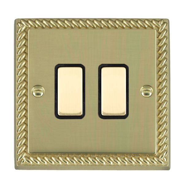 Hamilton 902XTMPB-B Cheriton Georgian Polished Brass 2 Gang 250W/210VA Multi-Way Touch Master Dimmer with Polished Brass Inserts and Black Surround