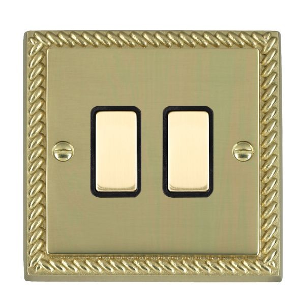 Hamilton 902XTSPB-B Cheriton Georgian Polished Brass 2 Gang Multi-Way Touch Slave Controller with Polished Brass Inserts and Black Surround