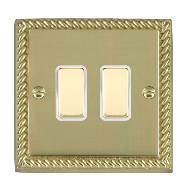 Hamilton 902XTSPB-W Cheriton Georgian Polished Brass 2 Gang Multi-Way Touch Slave Controller with Polished Brass Inserts and White Surround
