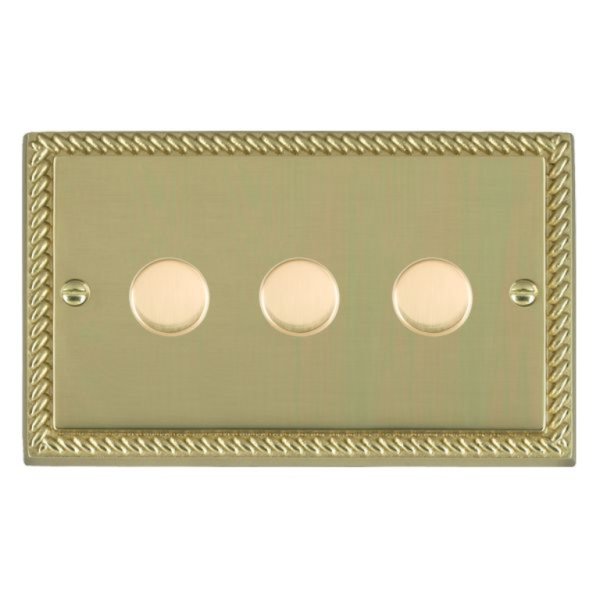 Hamilton 903XLEDITB100 Cheriton Georgian Polished Brass 3 Gang 100W 2 Way Push On/Off Rotary Switching LED Dimmer with Polished Brass Knobs