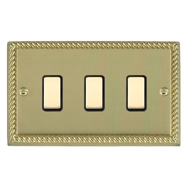 Hamilton 903XTSPB-B Cheriton Georgian Polished Brass 3 Gang Multi-Way Touch Slave Controller with Polished Brass Inserts and Black Surround