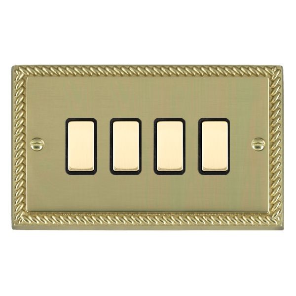 Hamilton 904XTMPB-B Cheriton Georgian Polished Brass 4 Gang 250W/210VA Multi-Way Touch Master Dimmer with Polished Brass Inserts and Black Surround