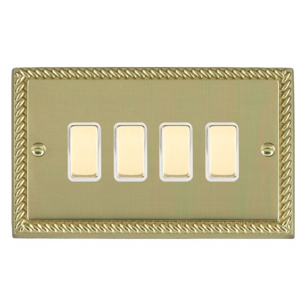 Hamilton 904XTMPB-W Cheriton Georgian Polished Brass 4 Gang 250W/210VA Multi-Way Touch Master Dimmer with Polished Brass Inserts and White Surround