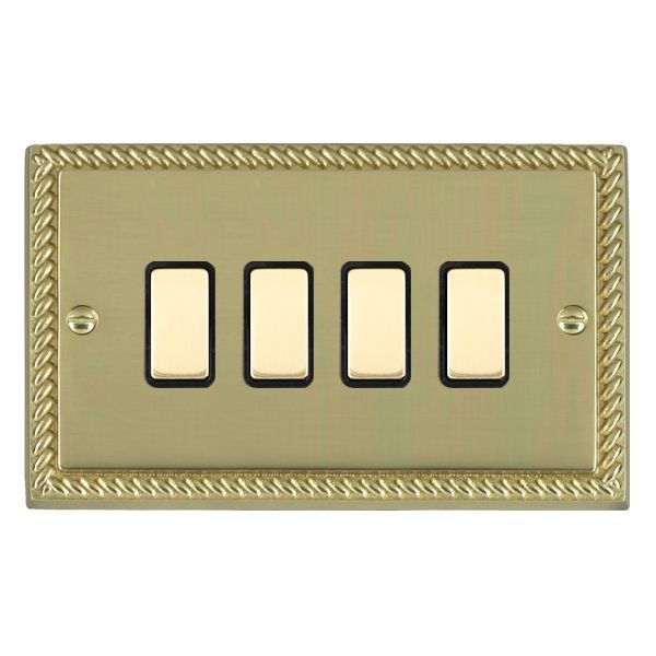 Hamilton 904XTSPB-B Cheriton Georgian Polished Brass 4 Gang Multi-Way Touch Slave Controller with Polished Brass Inserts and Black Surround