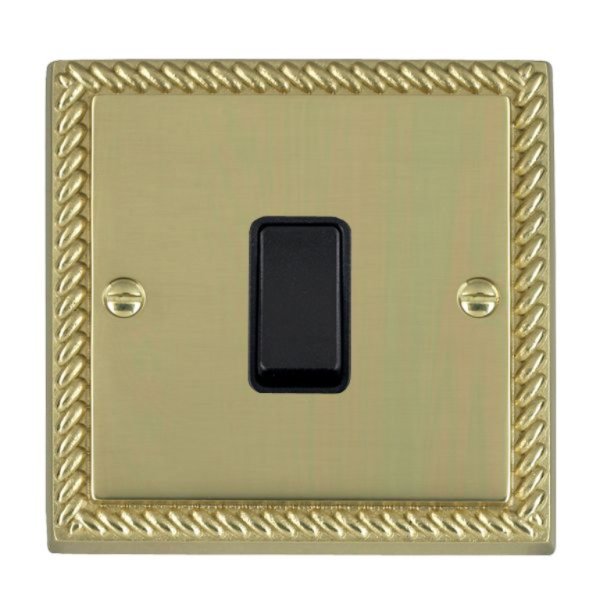 Hamilton 90DPBL-B Cheriton Georgian Polished Brass 20AX Double Pole Switch with Black Rocker and Black Surround