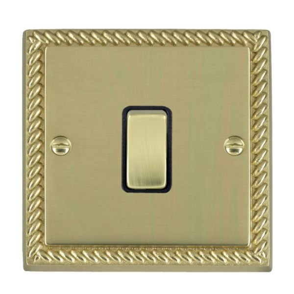 Hamilton 90DPPB-B Cheriton Georgian Polished Brass 20AX Double Pole Switch with Polished Brass Rocker and Black Surround