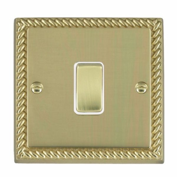 Hamilton 90DPPB-W Cheriton Georgian Polished Brass 20AX Double Pole Switch with Polished Brass Rocker and White Surround