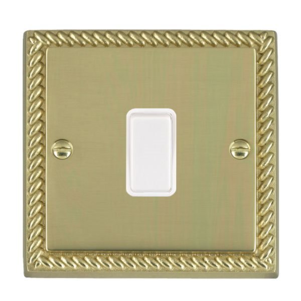 Hamilton 90DPWH-W Cheriton Georgian Polished Brass 20AX Double Pole Switch with White Rocker and White Surround