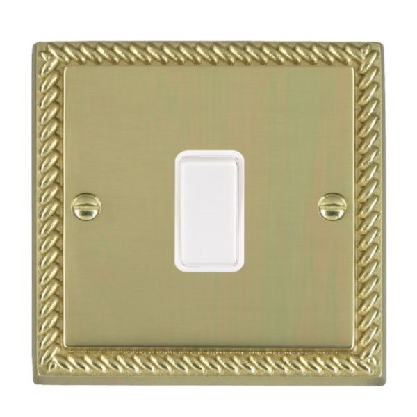 Hamilton 90DPWH-W Cheriton Georgian Polished Brass 20AX Double Pole Switch with White Rocker and White Surround