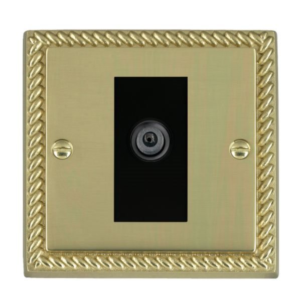 Hamilton 90DSATB Cheriton Georgian Polished Brass 1 Gang Non-Isolated Digital Satellite Socket with Black Insert