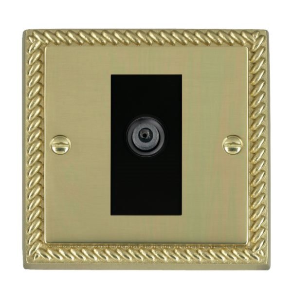 Hamilton 90DSATB Cheriton Georgian Polished Brass 1 Gang Non-Isolated Digital Satellite Socket with Black Insert