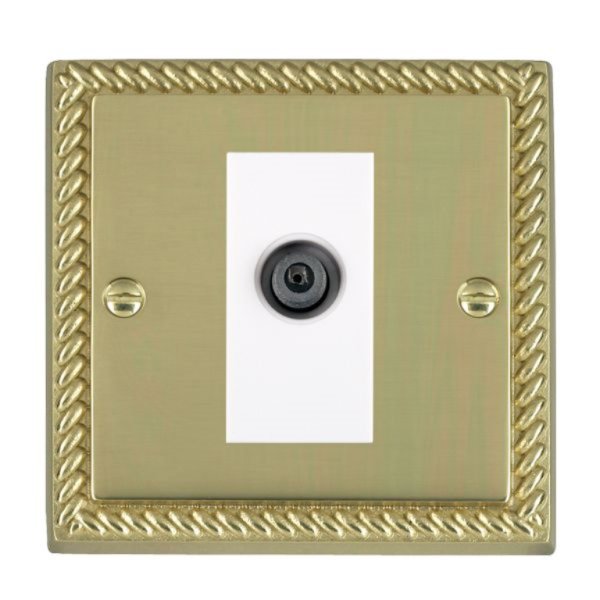 Hamilton 90DSATW Cheriton Georgian Polished Brass 1 Gang Non-Isolated Digital Satellite Socket with White Insert