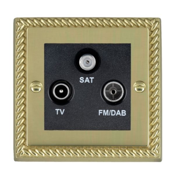 Hamilton 90DTRIDB Cheriton Georgian Polished Brass Non-Isolated TV+FM+SAT 1 In/3 Out Triplexer with Black Insert