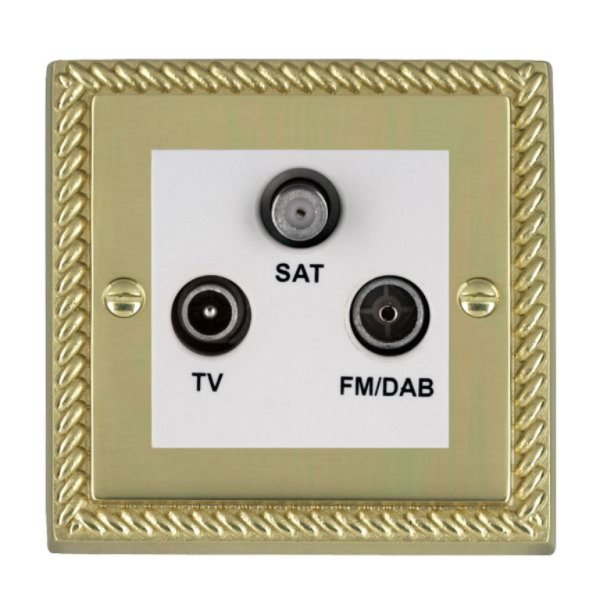 Hamilton 90DTRIDW Cheriton Georgian Polished Brass Non-Isolated TV+FM+SAT 1 In/3 Out Triplexer with White Insert