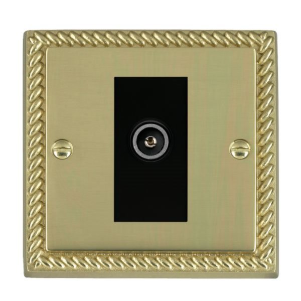 Hamilton 90DTVFB Cheriton Georgian Polished Brass 1 Gang Non-Isolated Female TV Socket with Black Insert