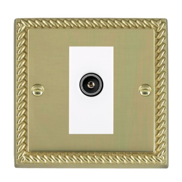 Hamilton 90DTVFW Cheriton Georgian Polished Brass 1 Gang Non-Isolated Female TV Socket with White Insert