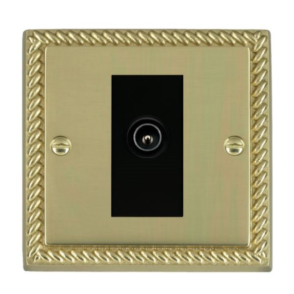 Hamilton 90DTVMB Cheriton Georgian Polished Brass 1 Gang Non-Isolated Male TV Socket with Black Insert