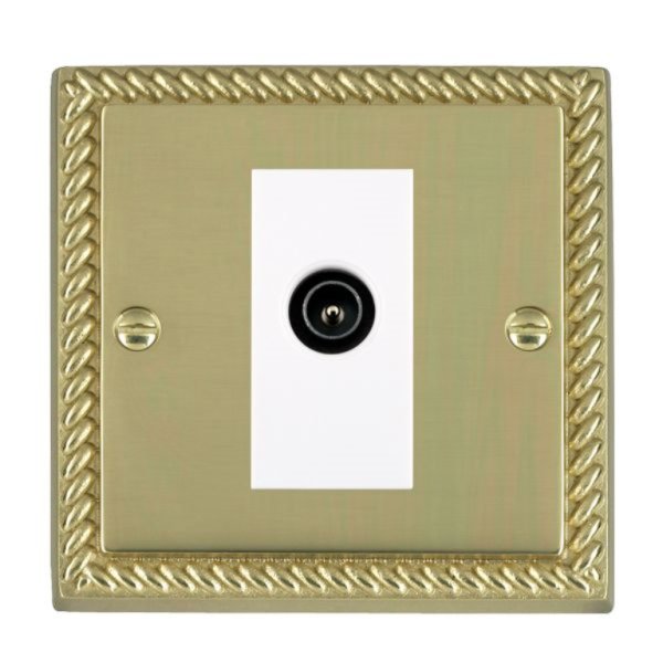 Hamilton 90DTVMW Cheriton Georgian Polished Brass 1 Gang Non-Isolated Male TV Socket with White Insert