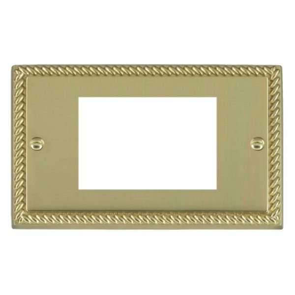 Hamilton 90EURO3 Cheriton Georgian Polished Brass 3 Module EuroFix 75x50mm Aperture Plate with Grid