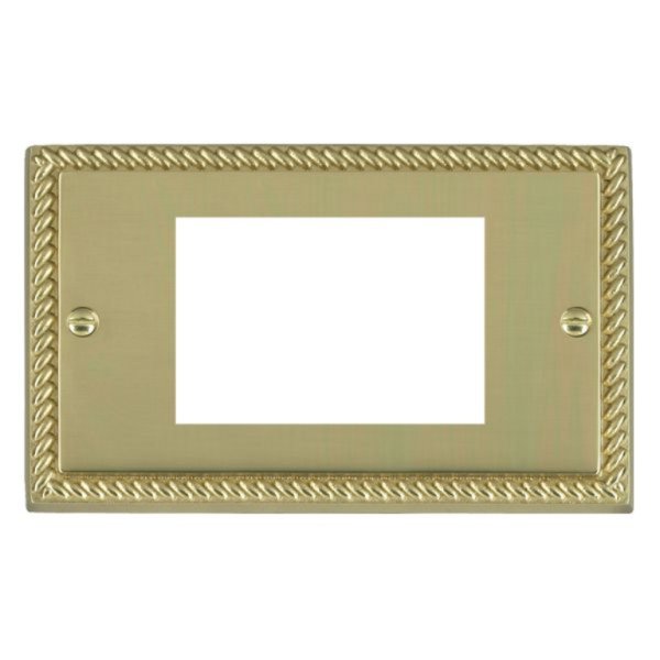 Hamilton 90EURO3 Cheriton Georgian Polished Brass 3 Module EuroFix 75x50mm Aperture Plate with Grid