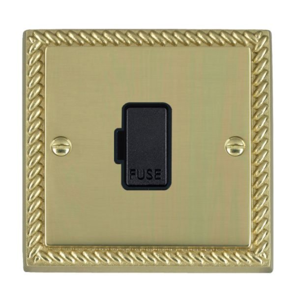 Hamilton 90FOBL-B Cheriton Georgian Polished Brass 13A Unswitched Fused Spur with Black Insert and Black Surround