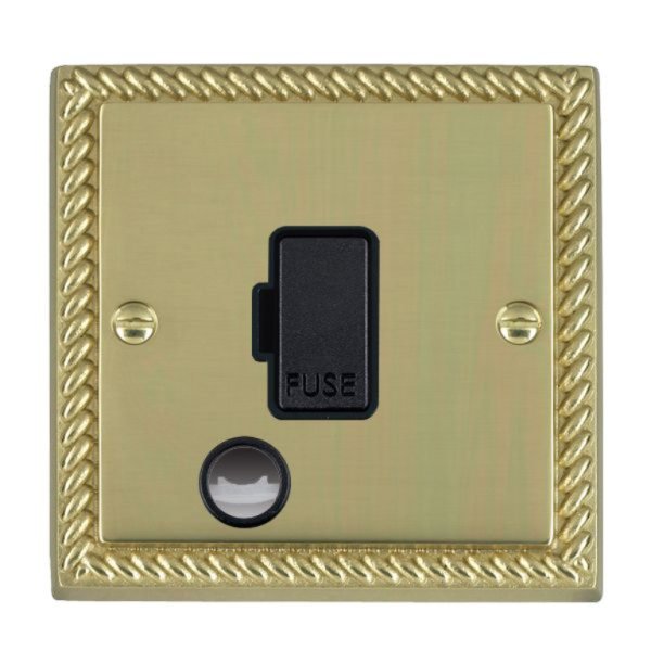 Hamilton 90FOCBL-B Cheriton Georgian Polished Brass 13A Unswitched Fused Spur and Cable Outlet with Black Insert and Black Surround
