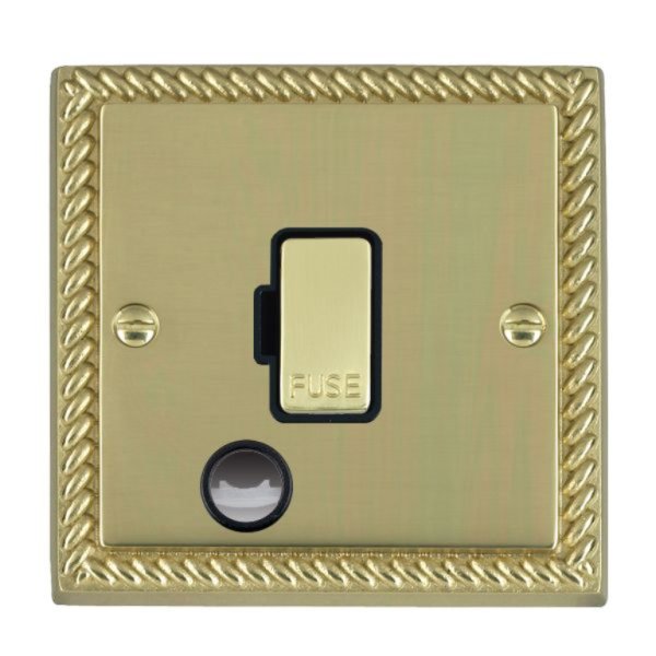 Hamilton 90FOCPB-B Cheriton Georgian Polished Brass 13A Unswitched Fused Spur and Cable Outlet with Polished Brass Insert and Black Surround