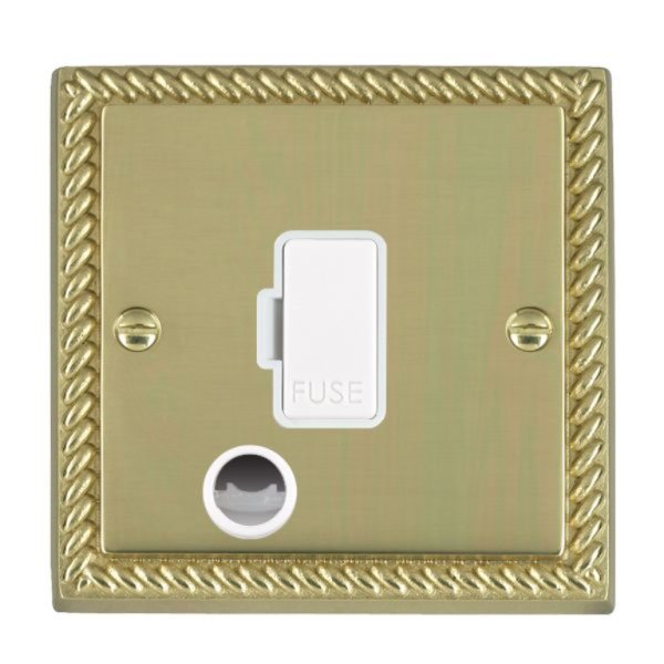 Hamilton 90FOCWH-W Cheriton Georgian Polished Brass 13A Unswitched Fused Spur and Cable Outlet with White Insert and White Surround