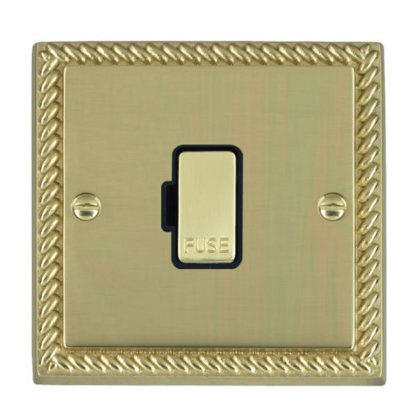 Hamilton 90FOPB-B Cheriton Georgian Polished Brass 13A Unswitched Fused Spur with Polished Brass Insert and Black Surround