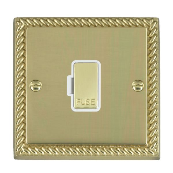 Hamilton 90FOPB-W Cheriton Georgian Polished Brass 13A Unswitched Fused Spur with Polished Brass Insert and White Surround