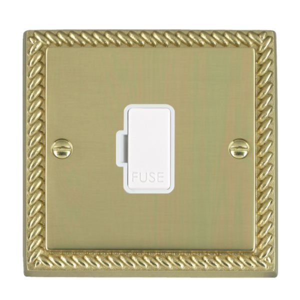 Hamilton 90FOWH-W Cheriton Georgian Polished Brass 13A Unswitched Fused Spur with White Insert and White Surround