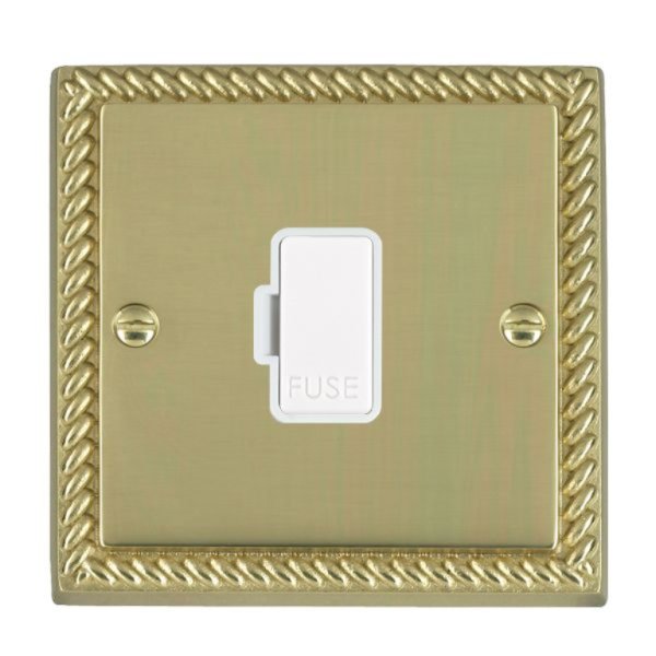 Hamilton 90FOWH-W Cheriton Georgian Polished Brass 13A Unswitched Fused Spur with White Insert and White Surround