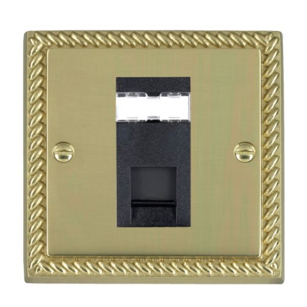 Hamilton 90J12B Cheriton Georgian Polished Brass 1 Gang Unshielded RJ12 Socket with Black Insert