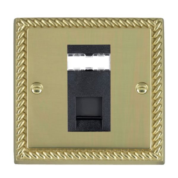 Hamilton 90J45B Cheriton Georgian Polished Brass 1 Gang Unshielded RJ45 CAT 5E Socket with Black Insert