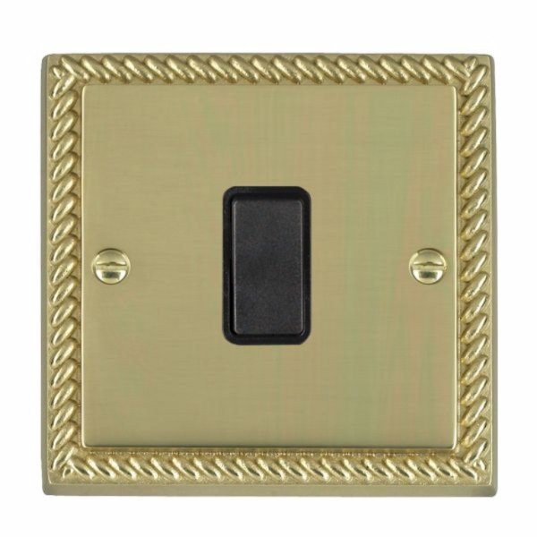 Hamilton 90R21BL-B Cheriton Georgian Polished Brass 1 Gang 10AX 2 Way Switch with Black Rocker and Black Surround