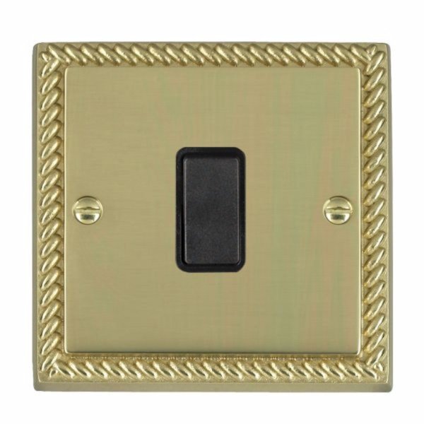 Hamilton 90R21BL-B Cheriton Georgian Polished Brass 1 Gang 10AX 2 Way Switch with Black Rocker and Black Surround