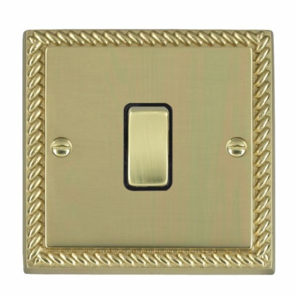 Hamilton 90R21PB-B Cheriton Georgian Polished Brass 1 Gang 10AX 2 Way Switch with Polished Brass Rocker and Black Surround