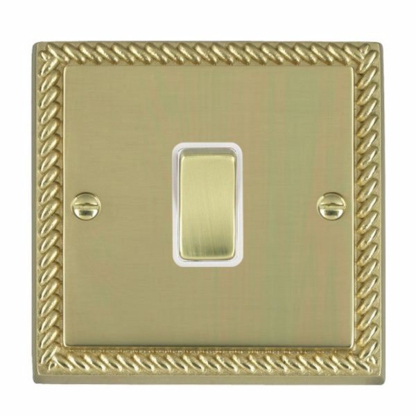 Hamilton 90R21PB-W Cheriton Georgian Polished Brass 1 Gang 10AX 2 Way Switch with Polished Brass Rocker and White Surround