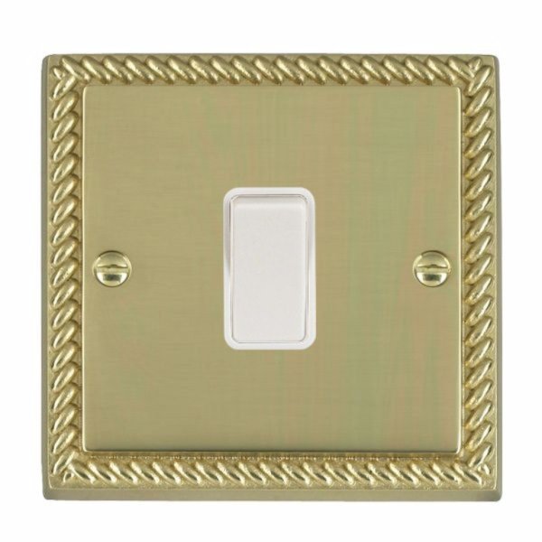 Hamilton 90R21WH-W Cheriton Georgian Polished Brass 1 Gang 10AX 2 Way Switch with White Rocker and White Surround 