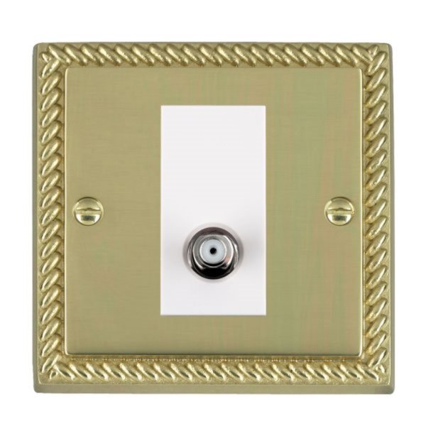 Hamilton 90SATIW Cheriton Georgian Polished Brass 1 Gang Isolated Satellite Socket with White Insert