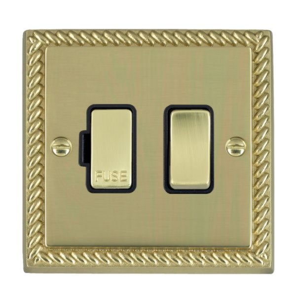 Hamilton 90SPPB-B Cheriton Georgian Polished Brass 13A Double Pole Switched Fused Spur with Polished Brass Insert and Black Surround