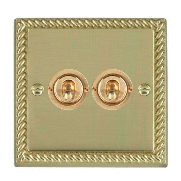 Hamilton 90T22 Cheriton Georgian Polished Brass 2 Gang 20AX 2 Way Toggle Switch with Polished Brass Toggles