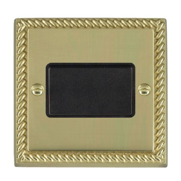 Hamilton 90TPBL-B Cheriton Georgian Polished Brass 1 Gang 10A Triple Pole Switch with Black Rocker and Black Surround