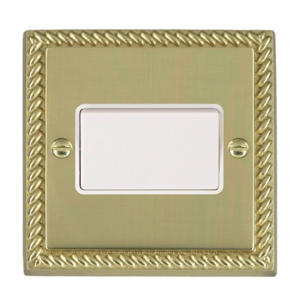 Hamilton 90TPWH-W Cheriton Georgian Polished Brass 1 Gang 10A Triple Pole Switch with White Rocker and White Surround