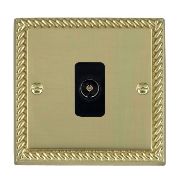 Hamilton 90TVB Cheriton Georgian Polished Brass 1 Gang Non-Isolated 1 In/1 Out TV Socket with Black Insert