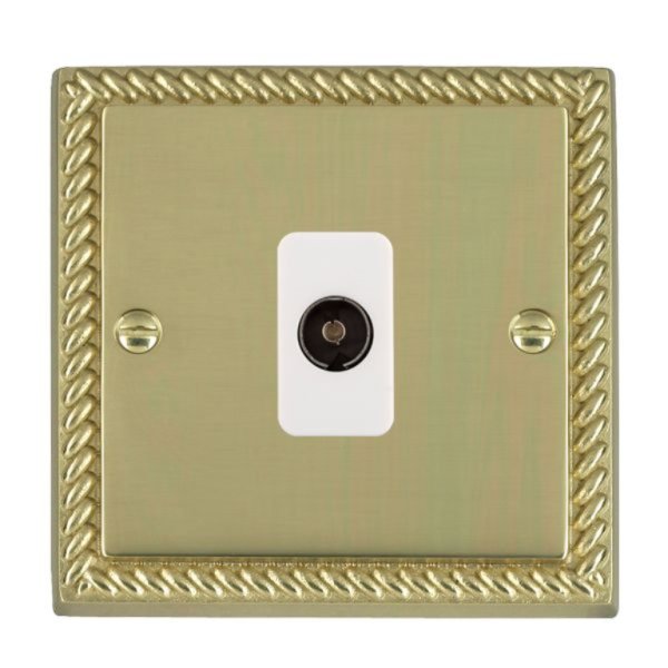 Hamilton 90TVW Cheriton Georgian Polished Brass 1 Gang Non-Isolated 1 In/1 Out TV Socket with White Insert