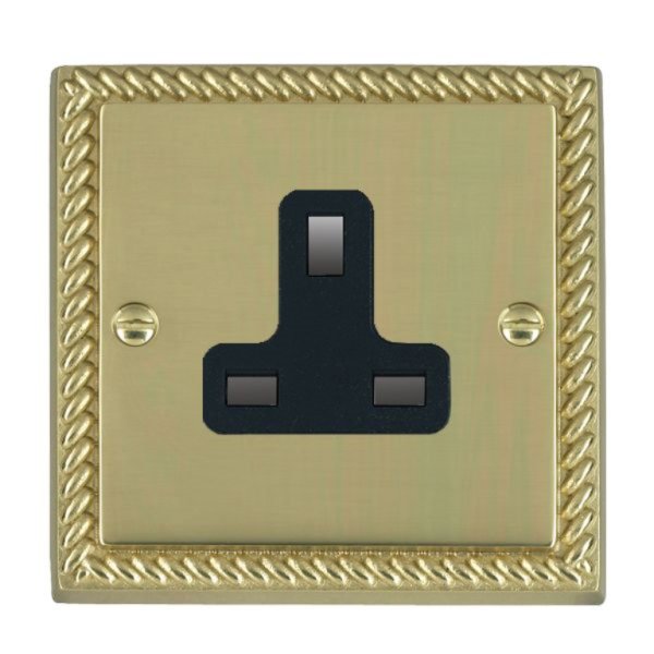 Hamilton 90US13B Cheriton Georgian Polished Brass 1 Gang 13A Unswitched Socket with Black Insert